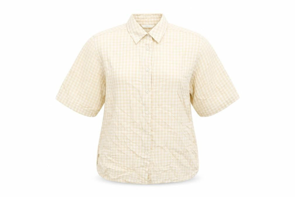 Marks & Spencer Womens Beige Check Lyocell Basic Button-Up Size 14 Collared