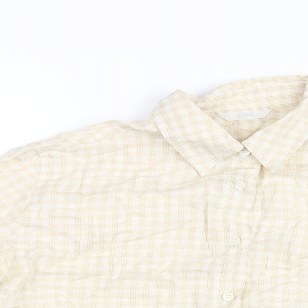 Marks and Spencer Womens Beige Check Lyocell Basic Button-Up Size 14 Collared