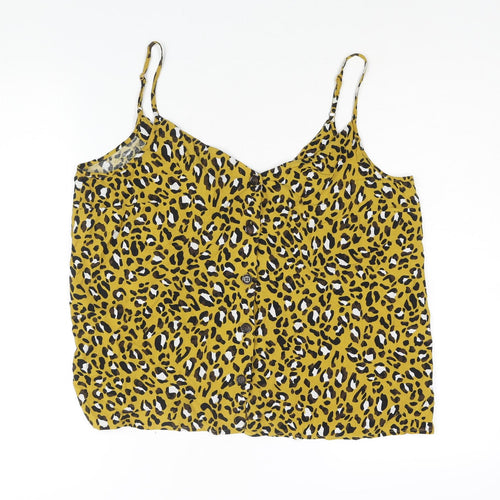 Warehouse Womens Yellow Animal Print Viscose Camisole Blouse Size 14 V-Neck - Leopard Print