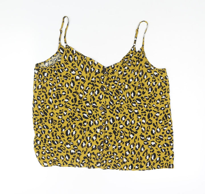 Warehouse Womens Yellow Animal Print Viscose Camisole Blouse Size 14 V-Neck - Leopard Print