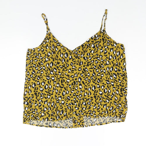 Warehouse Womens Yellow Animal Print Viscose Camisole Blouse Size 14 V-Neck - Leopard Print