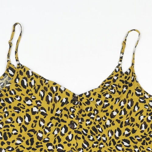 Warehouse Womens Yellow Animal Print Viscose Camisole Blouse Size 14 V-Neck - Leopard Print