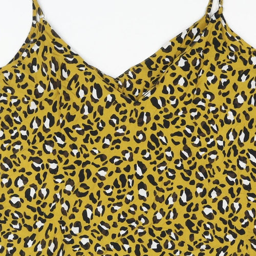 Warehouse Womens Yellow Animal Print Viscose Camisole Blouse Size 14 V-Neck - Leopard Print