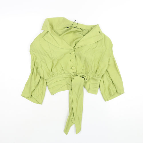Nasty Gal Womens Green Polyester Basic Blouse Size 10 V-Neck - Shoulder Pads Tie Detail