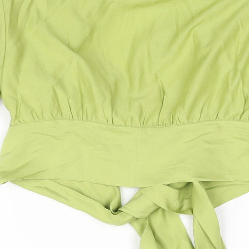 Nasty Gal Womens Green Polyester Basic Blouse Size 10 V-Neck - Shoulder Pads Tie Detail