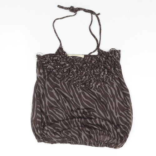 River Island Womens Brown Geometric Viscose Basic Blouse Size 10 Halter - Rhinestone Detail