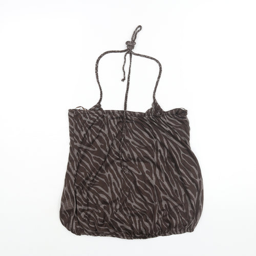 River Island Womens Brown Geometric Viscose Basic Blouse Size 10 Halter - Rhinestone Detail