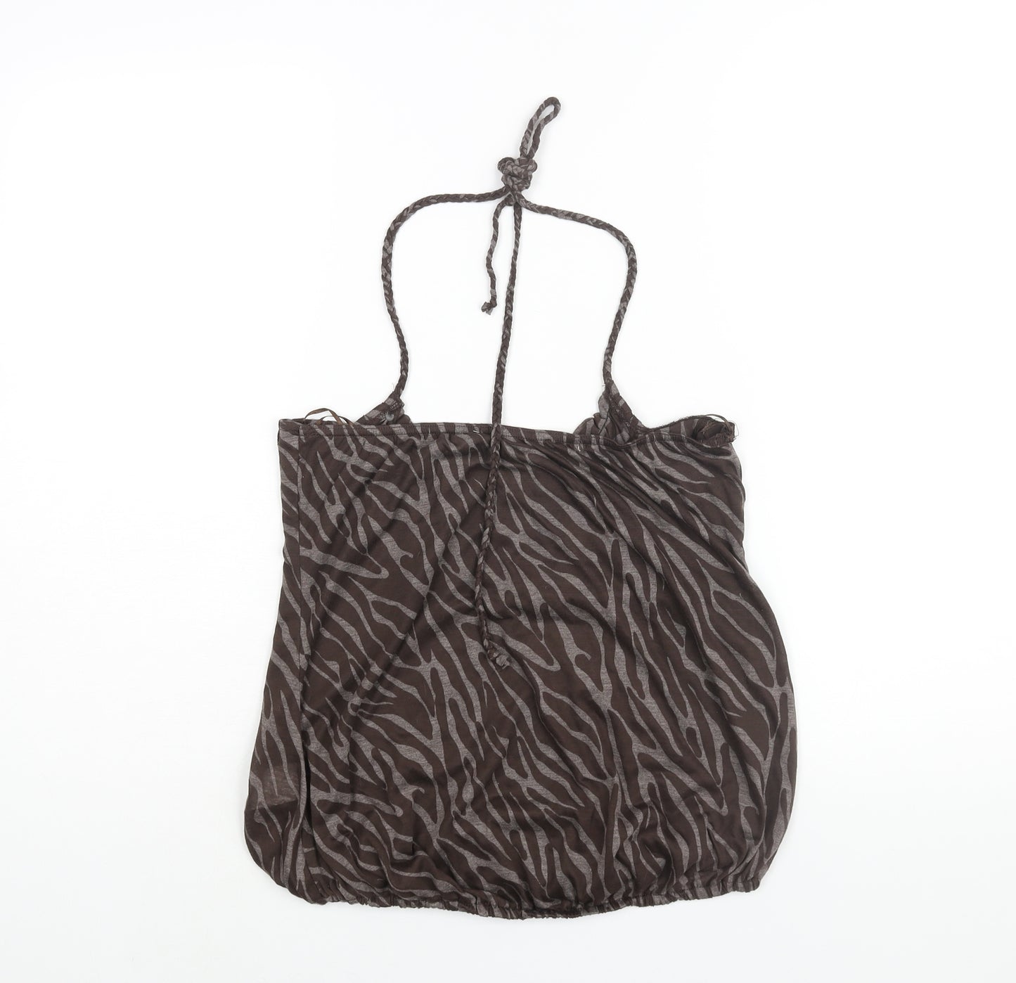 River Island Womens Brown Geometric Viscose Basic Blouse Size 10 Halter - Rhinestone Detail