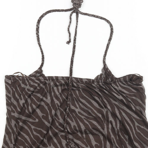 River Island Womens Brown Geometric Viscose Basic Blouse Size 10 Halter - Rhinestone Detail