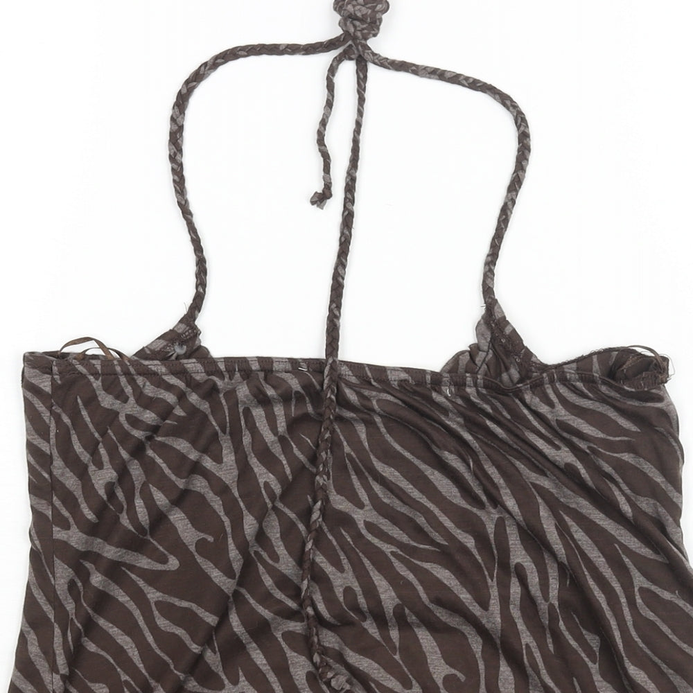 River Island Womens Brown Geometric Viscose Basic Blouse Size 10 Halter - Rhinestone Detail