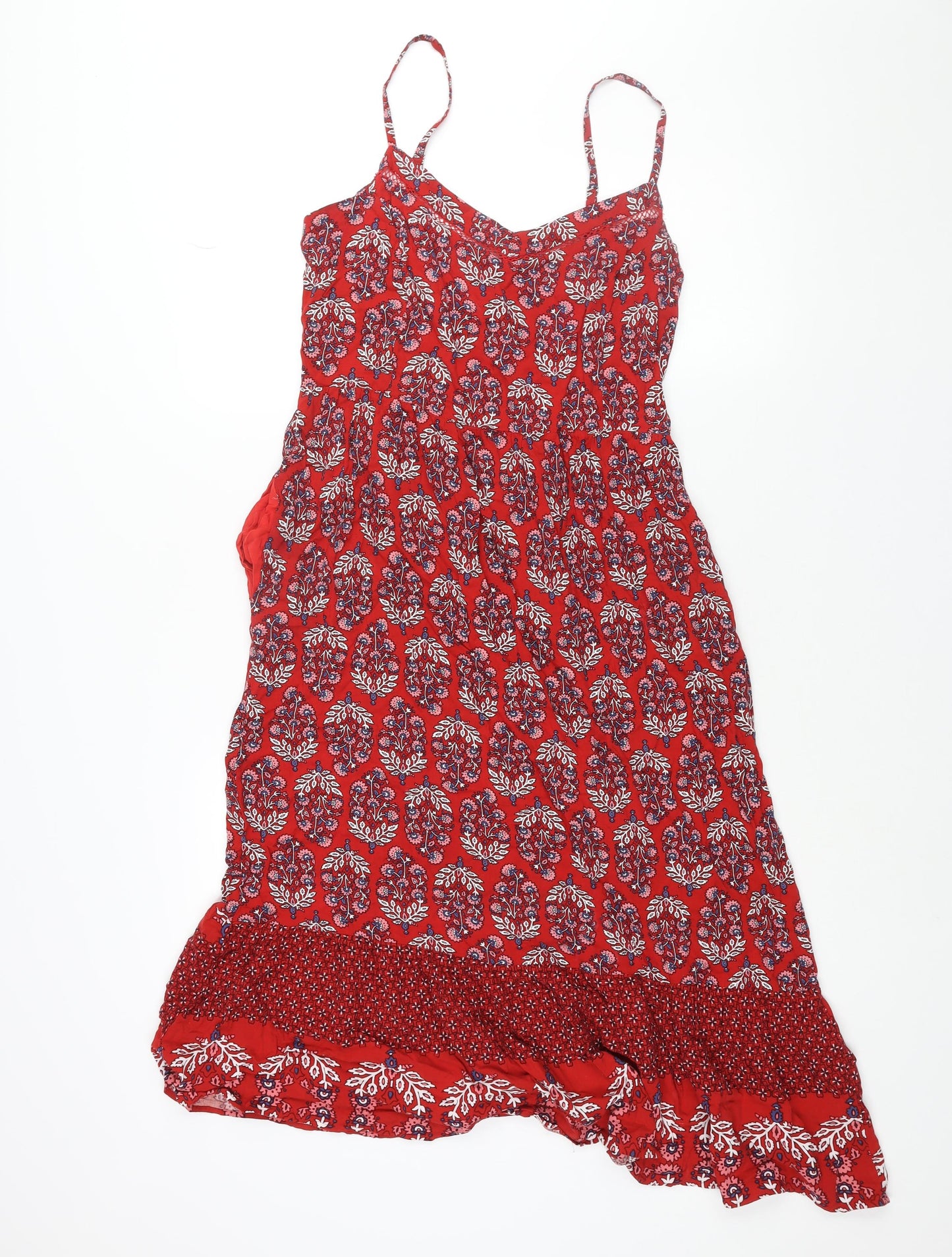 Marks and Spencer Womens Red Geometric Viscose Slip Dress Size 12 V-Neck Pullover