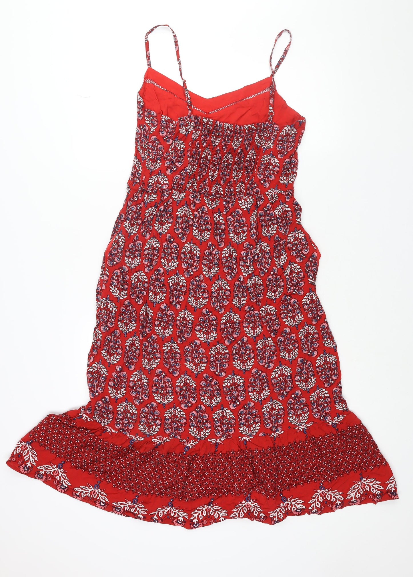 Marks and Spencer Womens Red Geometric Viscose Slip Dress Size 12 V-Neck Pullover