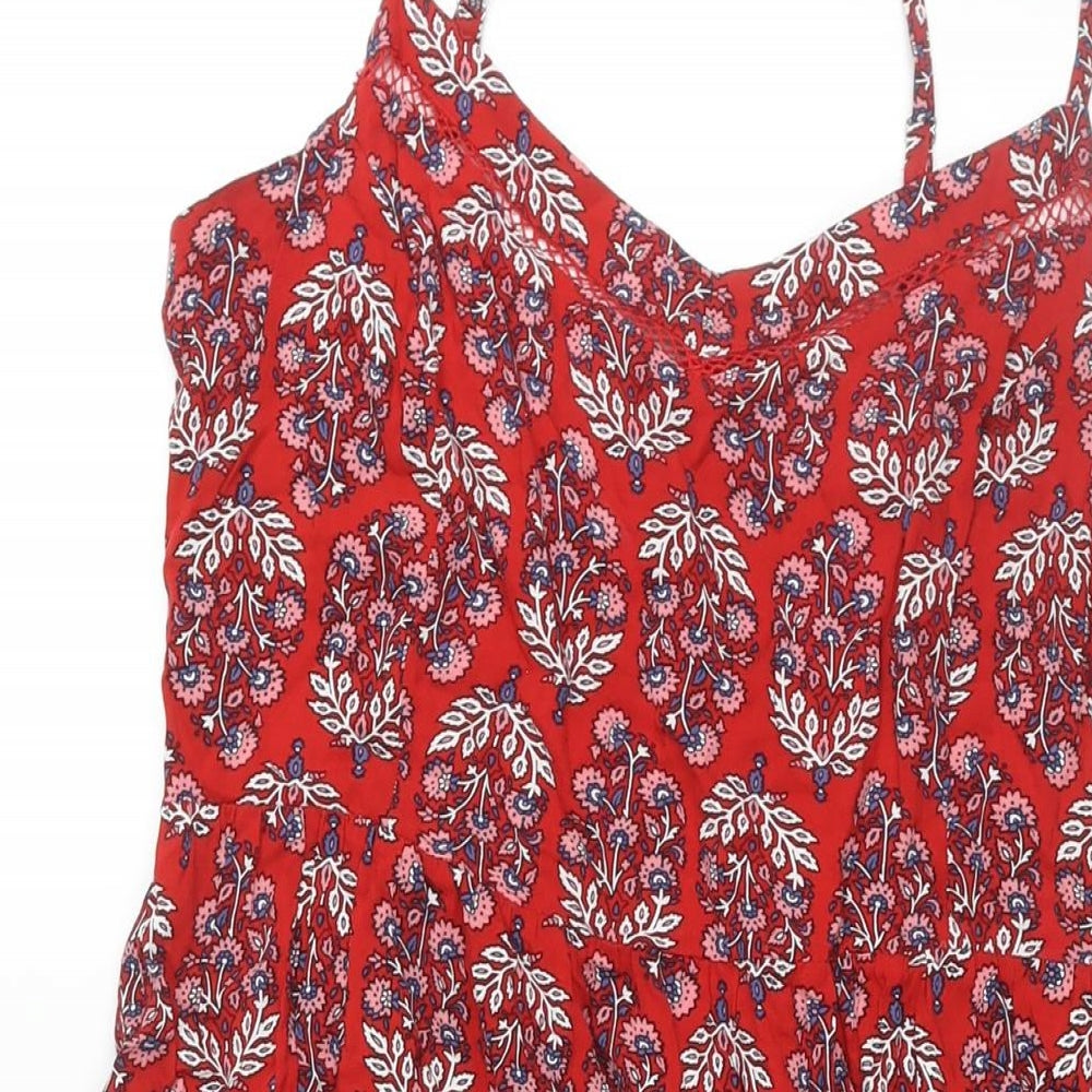 Marks and Spencer Womens Red Geometric Viscose Slip Dress Size 12 V-Neck Pullover