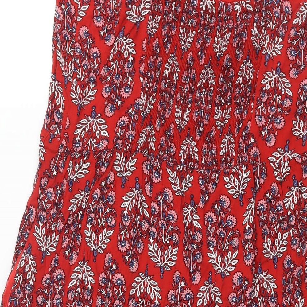 Marks and Spencer Womens Red Geometric Viscose Slip Dress Size 12 V-Neck Pullover