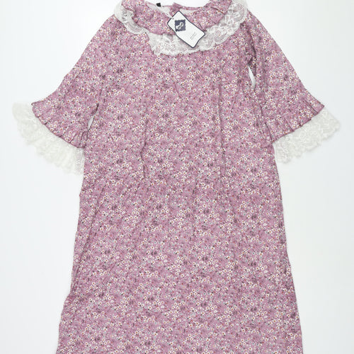 Alice Blue Womens Purple Floral Polyester Shift Size 6 Collared Button - Lace Frill