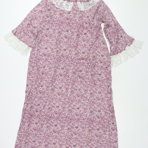 Alice Blue Womens Purple Floral Polyester Shift Size 6 Collared Button - Lace Frill