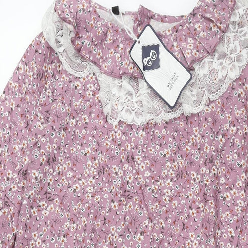 Alice Blue Womens Purple Floral Polyester Shift Size 6 Collared Button - Lace Frill