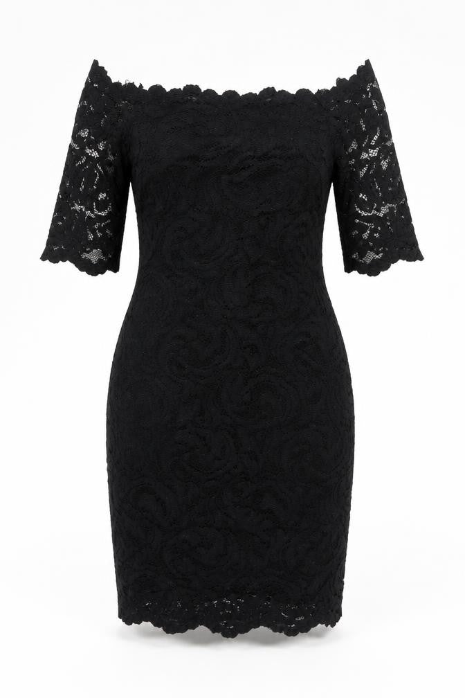 Front view of Samsoe & Samsoe women’s black polyamide bodycon, size XS, off the shoulder pullover