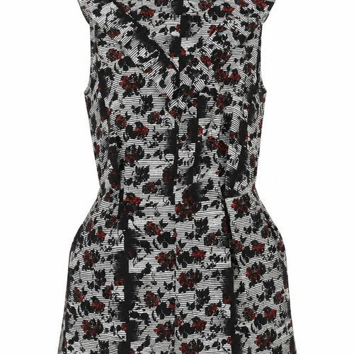 Topshop Womens Black Geometric Vinyl Playsuit One-Piece Size 12 Zip - Frill Detail Floral Print