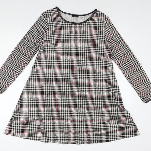 River Island Womens Black Houndstooth Polyester A-Line Size 10 Round Neck Pullover