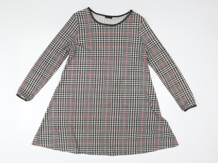 River Island Womens Black Houndstooth Polyester A-Line Size 10 Round Neck Pullover