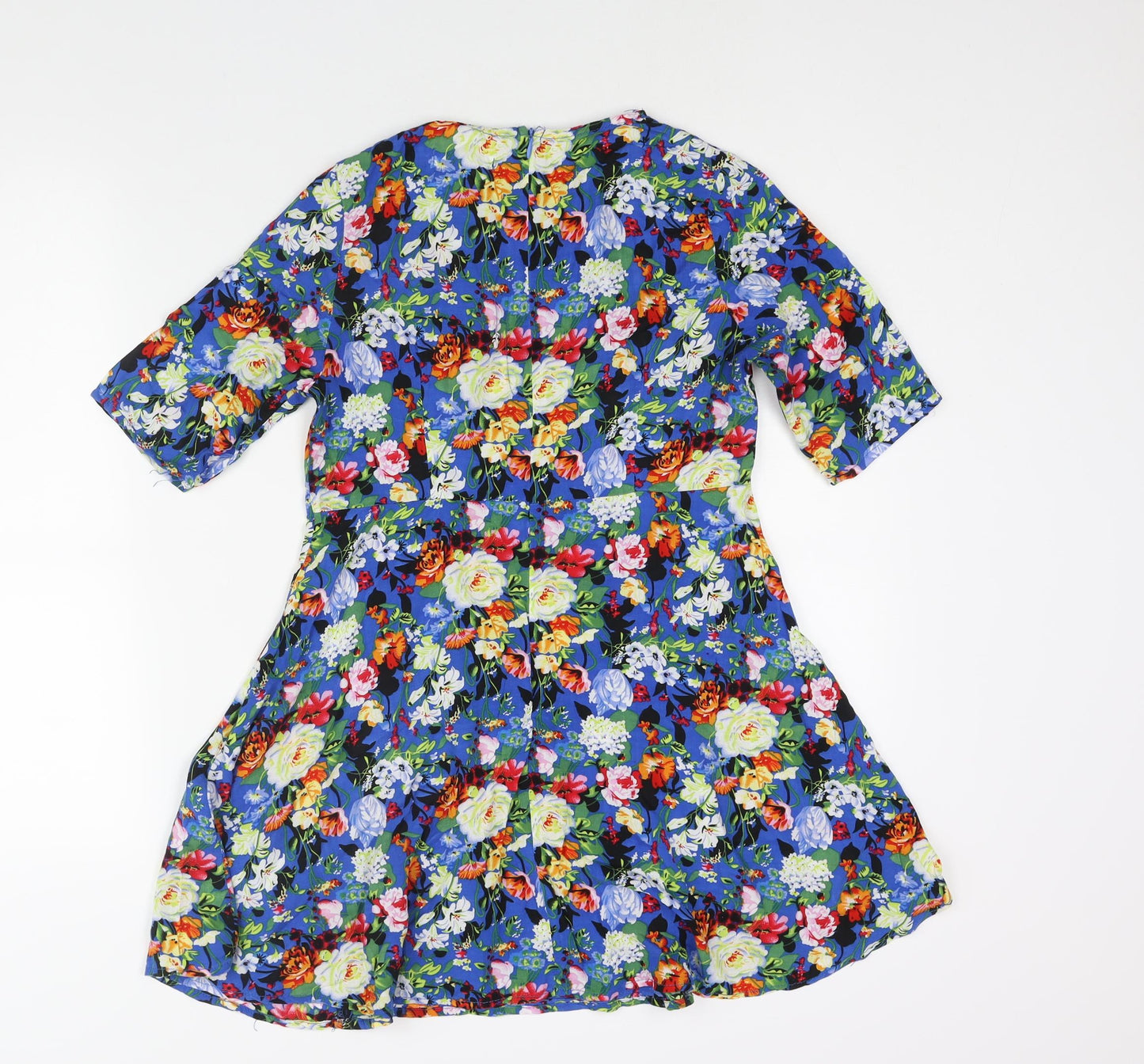 Glamorous Womens Blue Floral Viscose A-Line Size XS Round Neck Zip
