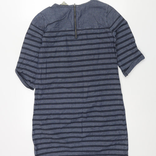 MANTARAY PRODUCTS Womens Blue Striped Cotton Shift Size 14 Round Neck Zip