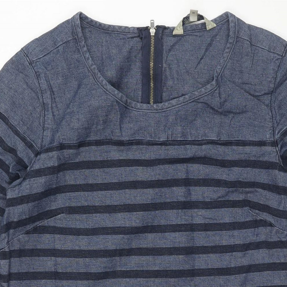 MANTARAY PRODUCTS Womens Blue Striped Cotton Shift Size 14 Round Neck Zip