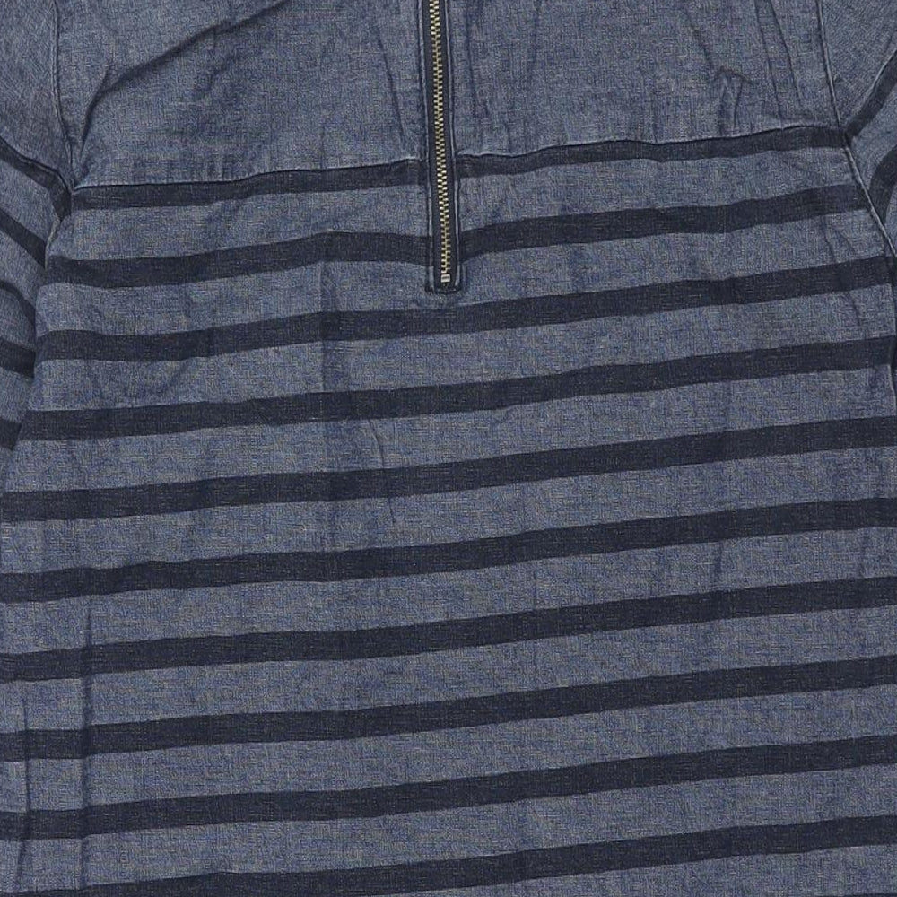 MANTARAY PRODUCTS Womens Blue Striped Cotton Shift Size 14 Round Neck Zip
