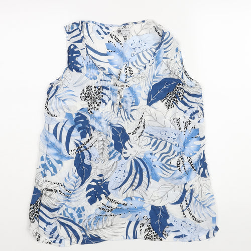 Rockmans Womens Blue Geometric Viscose Camisole Blouse Size 8 Scoop Neck - Leaf Print