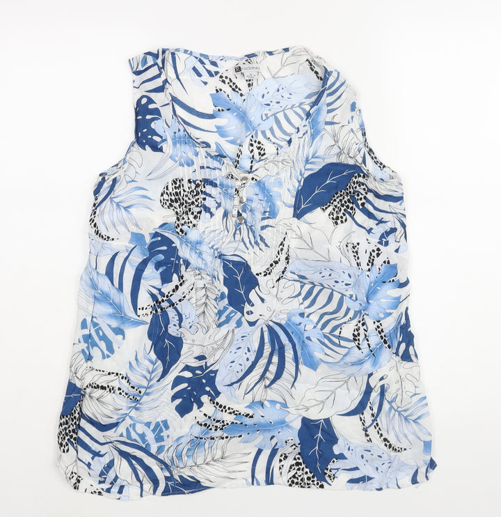 Rockmans Womens Blue Geometric Viscose Camisole Blouse Size 8 Scoop Neck - Leaf Print