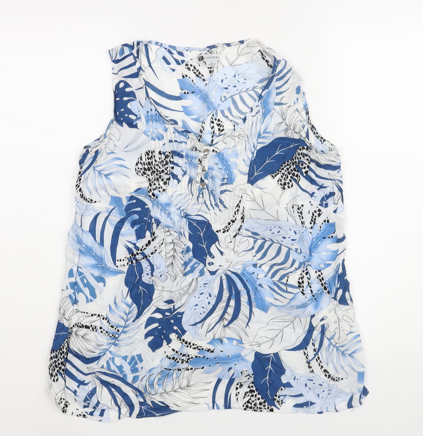 Rockmans Womens Blue Geometric Viscose Camisole Blouse Size 8 Scoop Neck - Leaf Print