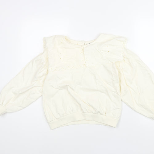 Juniors Girls Ivory Cotton Pullover Sweatshirt Size 10-11 Years Button