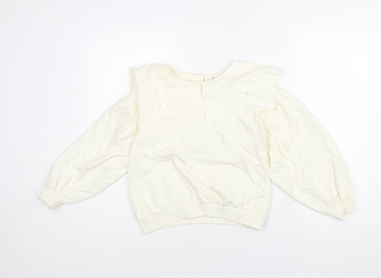 Juniors Girls Ivory Cotton Pullover Sweatshirt Size 10-11 Years Button