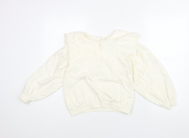 Juniors Girls Ivory Cotton Pullover Sweatshirt Size 10-11 Years Button