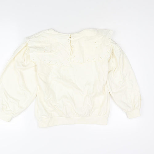 Juniors Girls Ivory Cotton Pullover Sweatshirt Size 10-11 Years Button