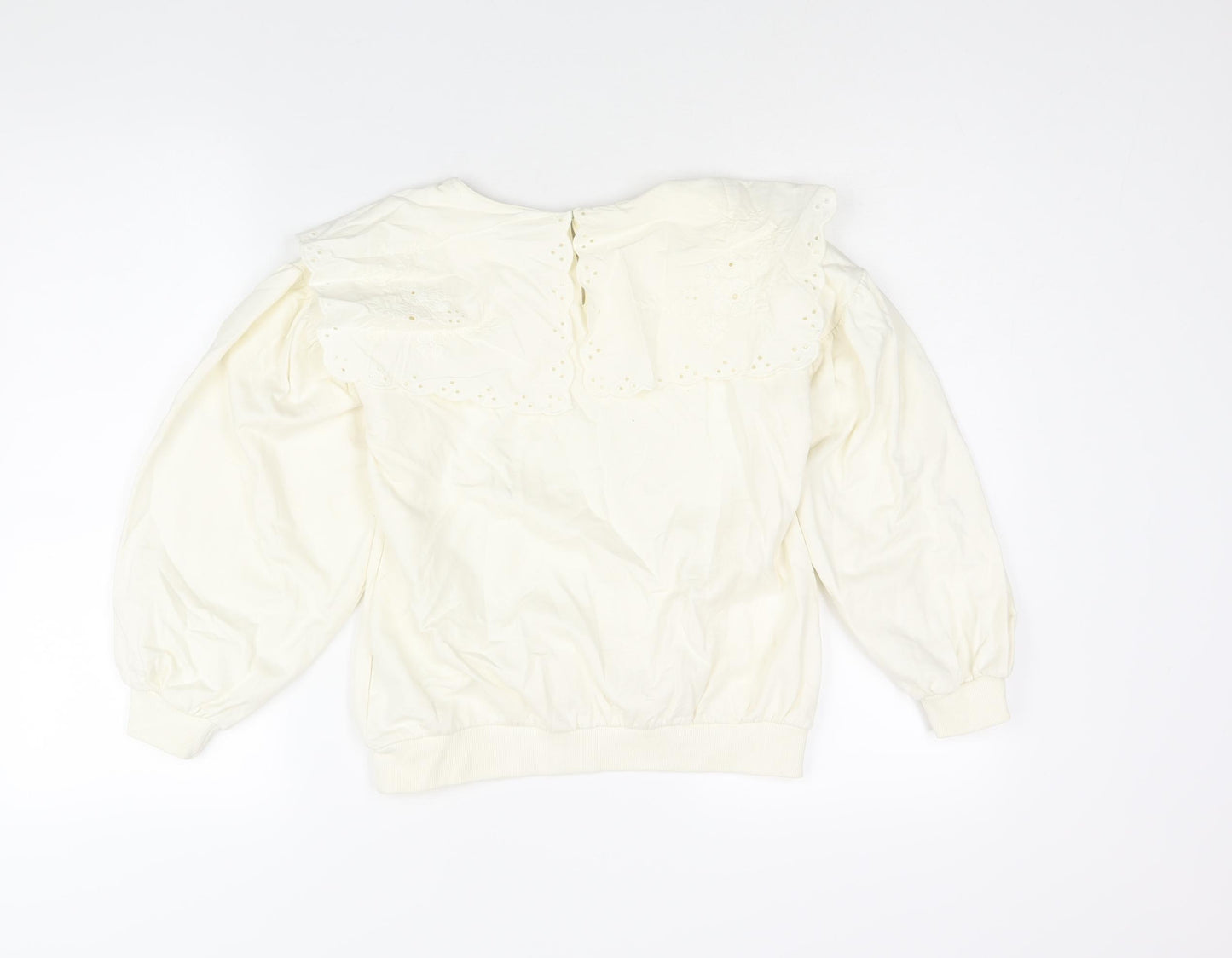 Juniors Girls Ivory Cotton Pullover Sweatshirt Size 10-11 Years Button