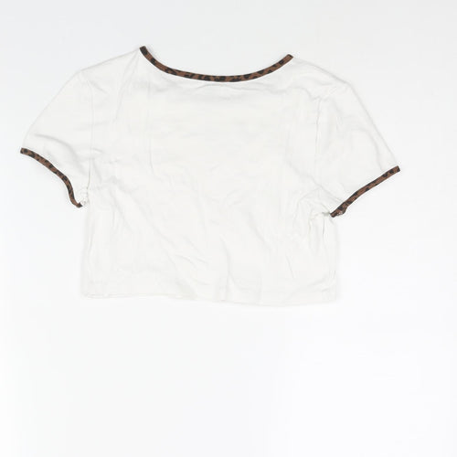 Divided by H&M Womens White Cotton Cropped T-Shirt Size M Round Neck - Butterfly Print
