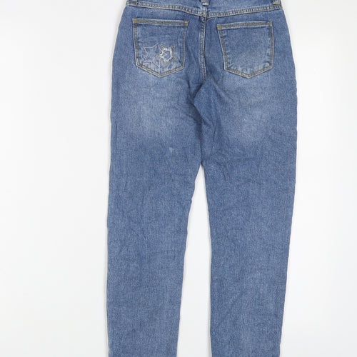 John Lewis Girls Blue Cotton Straight Jeans Size 8 Years Regular Zip - Embroidered, Stars