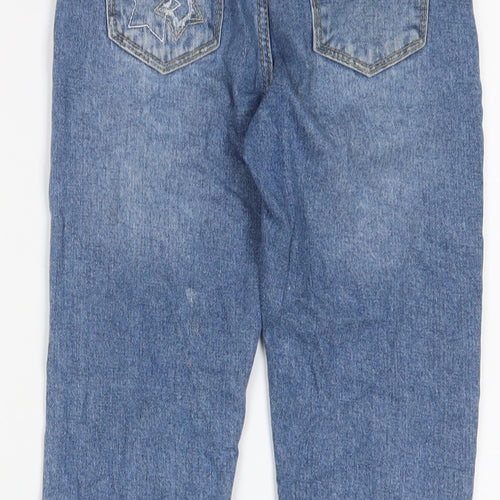 John Lewis Girls Blue Cotton Straight Jeans Size 8 Years Regular Zip - Embroidered, Stars