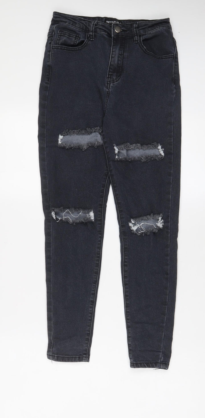 PRETTYLITTLETHING Womens Grey Cotton Skinny Jeans Size 6 L26 in Regular Zip