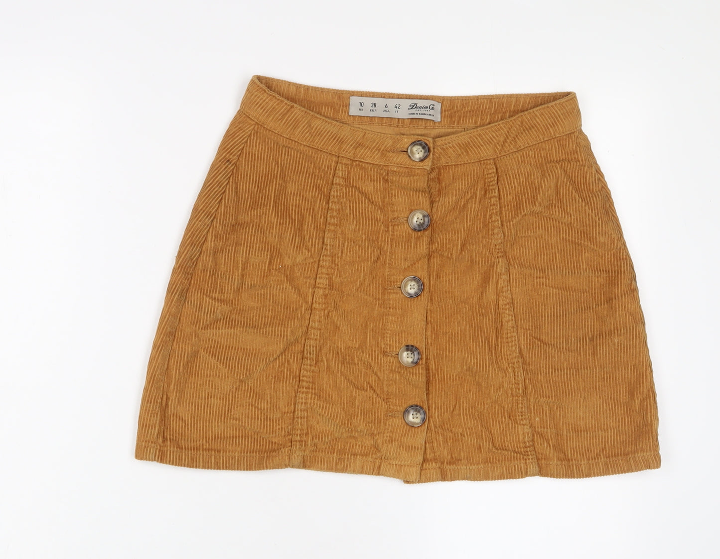 Denim & Co. Womens Yellow Cotton A-Line Skirt Size 10 Button