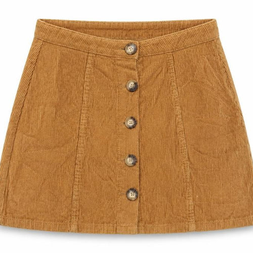 Denim & Co. Womens Yellow Cotton A-Line Skirt Size 10 Button
