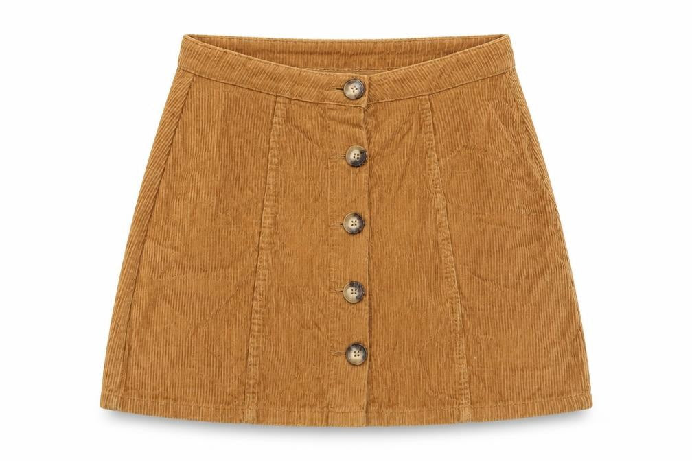 Denim & Co. Womens Yellow Cotton A-Line Skirt Size 10 Button