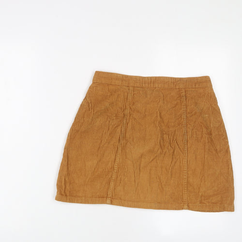 Denim & Co. Womens Yellow Cotton A-Line Skirt Size 10 Button