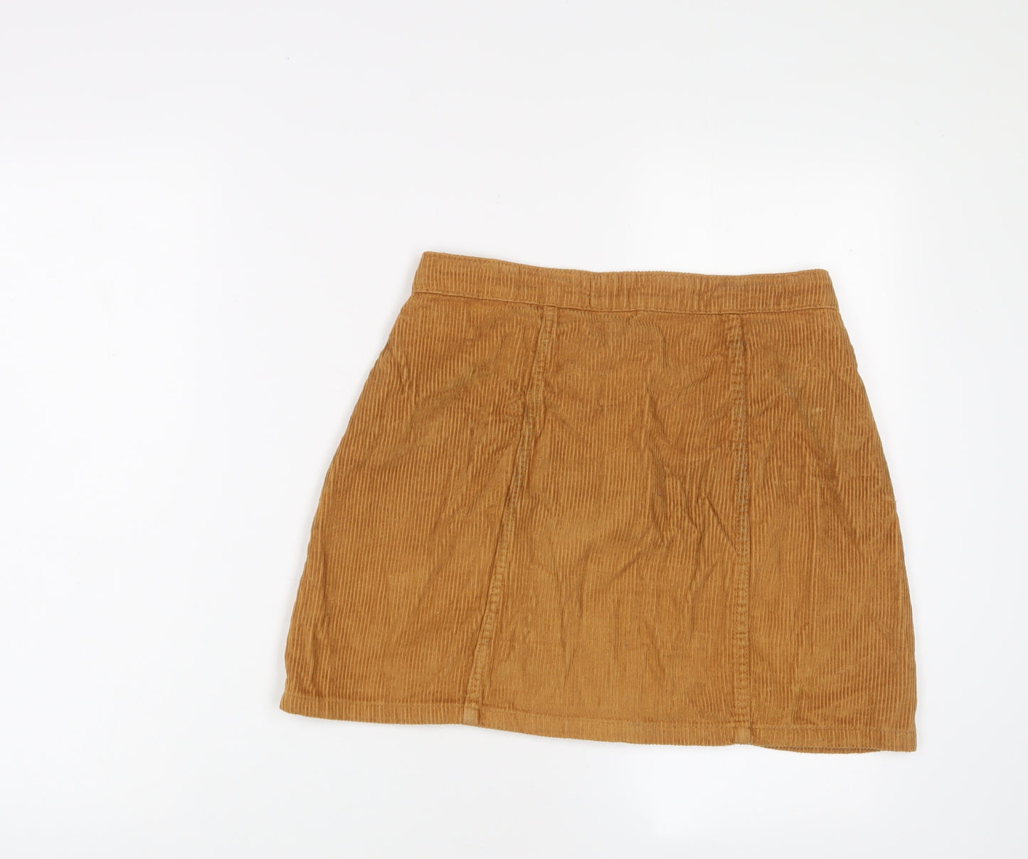 Denim & Co. Womens Yellow Cotton A-Line Skirt Size 10 Button