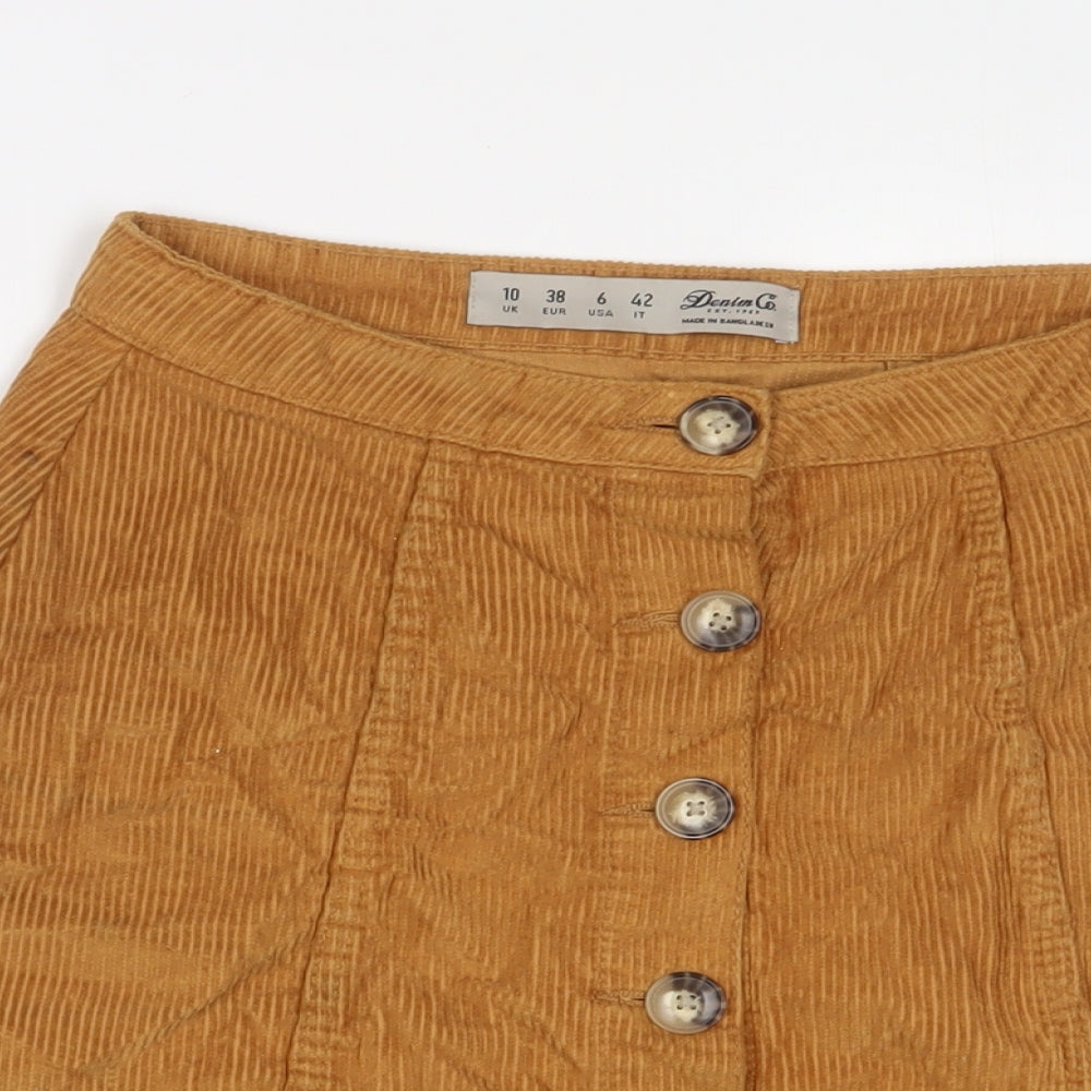 Denim & Co. Womens Yellow Cotton A-Line Skirt Size 10 Button