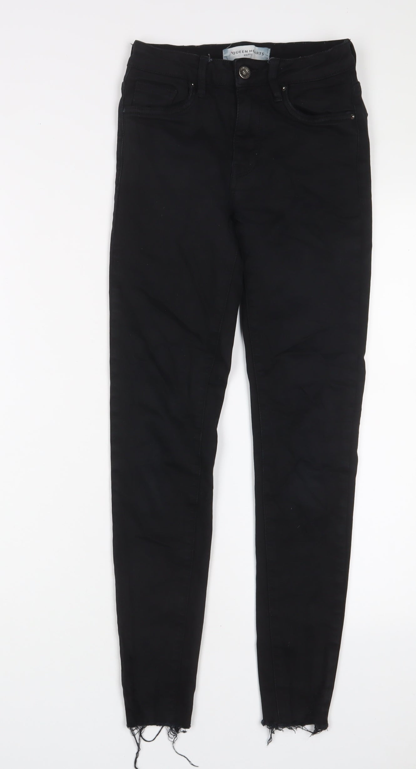Queen Hearts Womens Black Cotton Skinny Jeans Size XS L27 in Regular Zip
