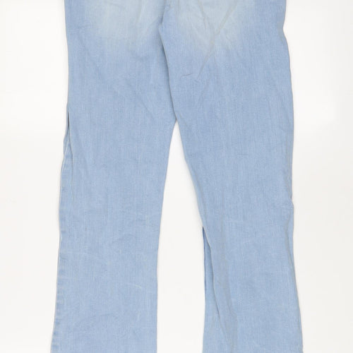 Marks and Spencer Girls Blue Floral Cotton Flared Jeans Size 15-16 Years L30 in Regular Button - Embroidered