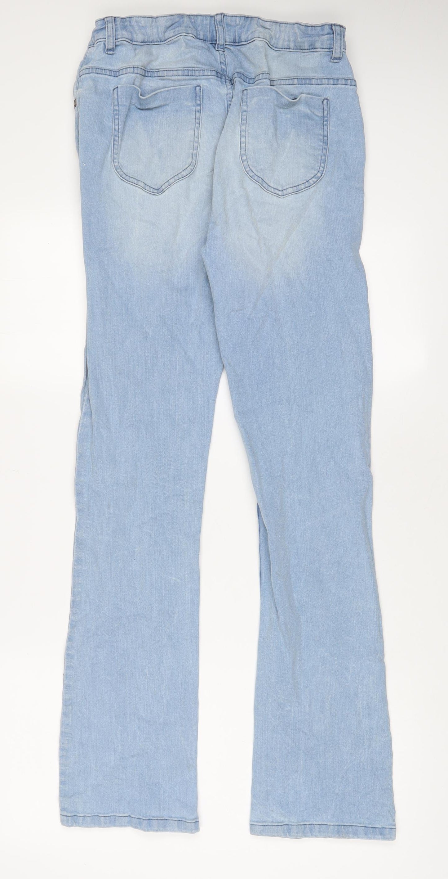 Marks and Spencer Girls Blue Floral Cotton Flared Jeans Size 15-16 Years L30 in Regular Button - Embroidered